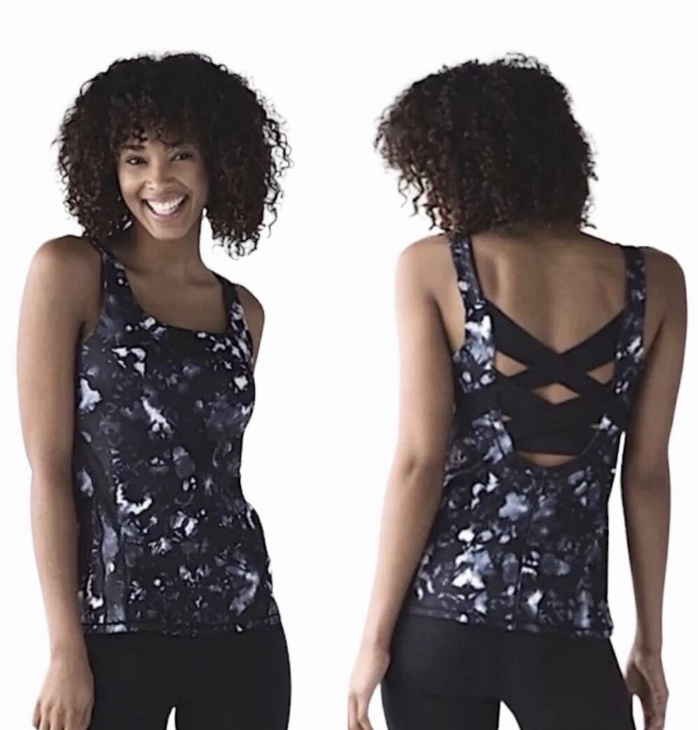 Lululemon Rise And Flow Dusk Dye White Black Tank Strappy Luxtreme Top Size 8